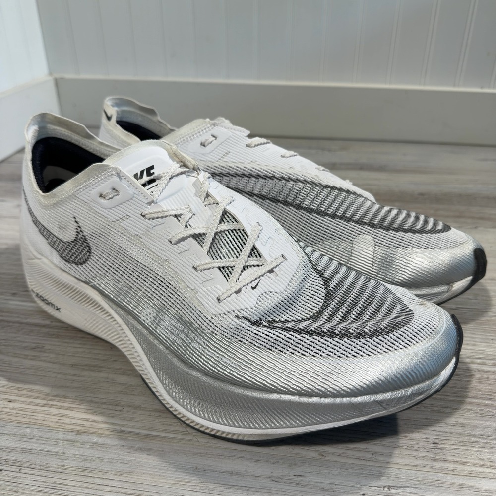 Nike Vaporfly Shoes Mens Size 14 White Silver ZoomX CU4111-100 Running Racer